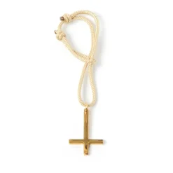 Bracelet croix dorée beige femme