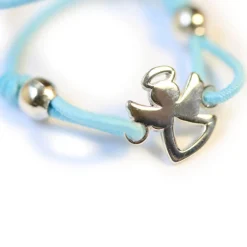 Bracelet de satin bleu, ange argent
