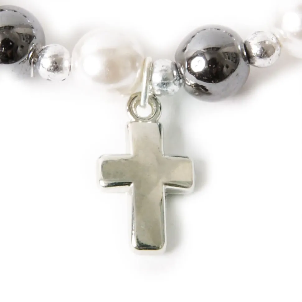 Bracelet hématite nacré blanc