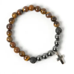 Bracelet lave hématite œil tigre