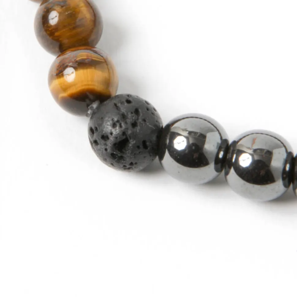 Bracelet lave hématite œil tigre