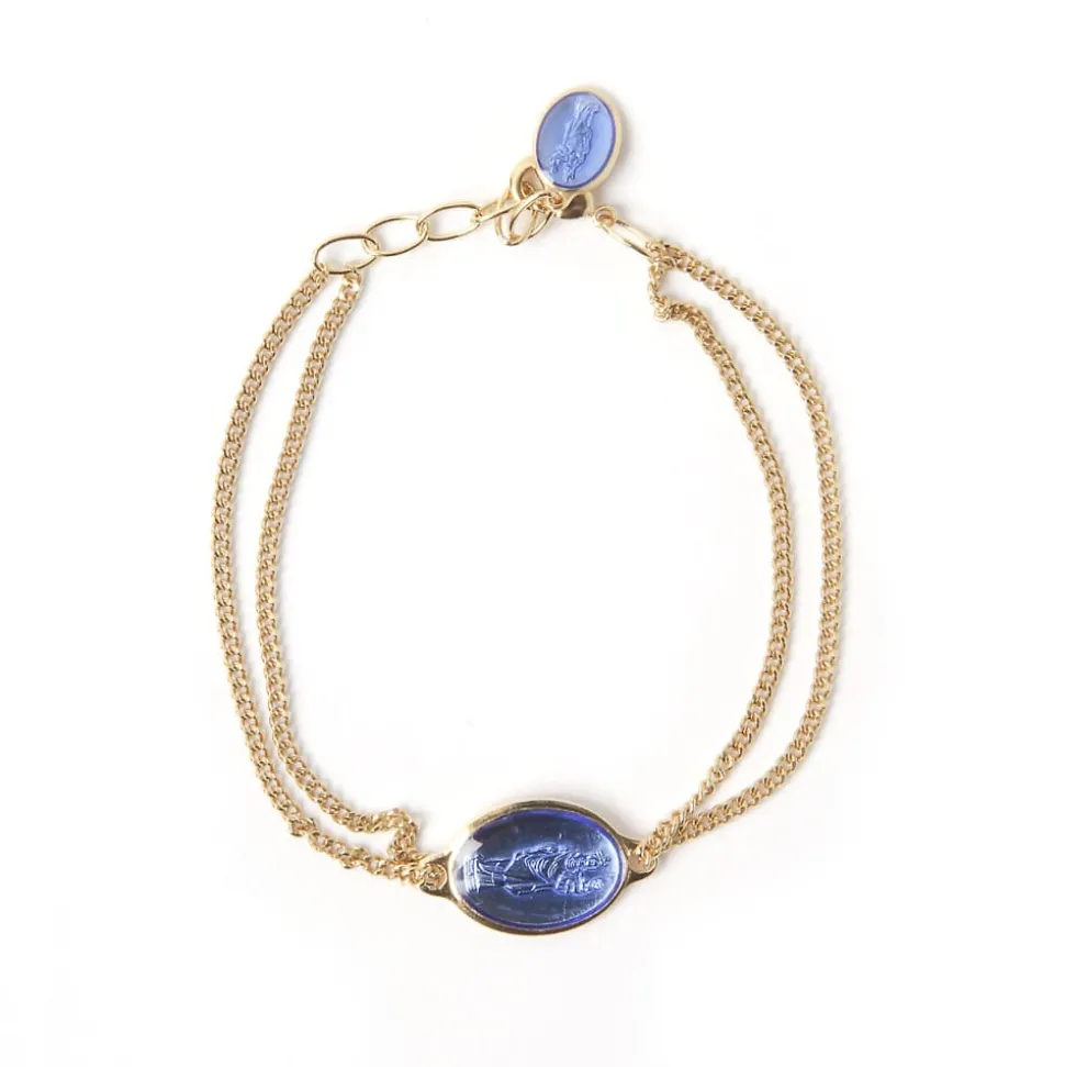 Bracelet ND double doré indigo