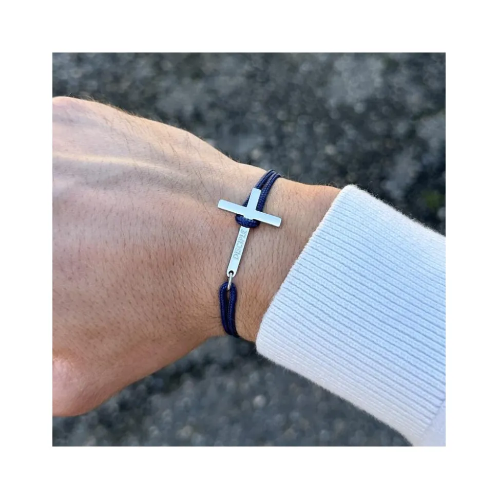 Bracelet religieux Croix Argent Marine Homme
