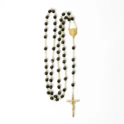 Chapelet Doré perles verre noir
