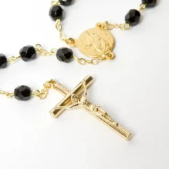 Chapelet Doré perles verre noir