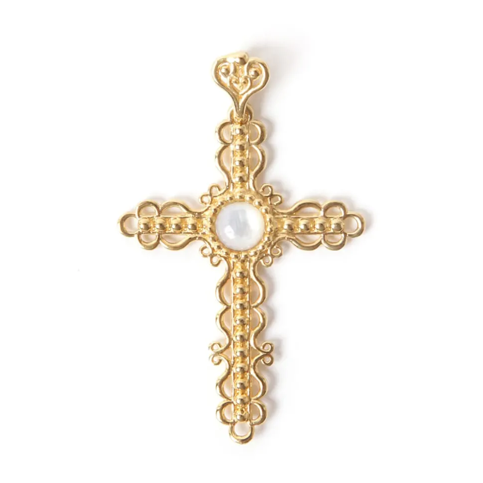 Croix dentelle nacre naturelle