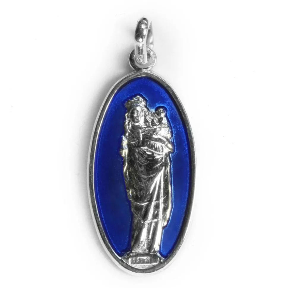 Médaille, Argent émaillé bleu translucide