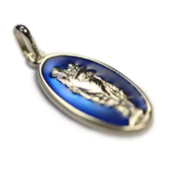 Médaille, Argent émaillé bleu translucide