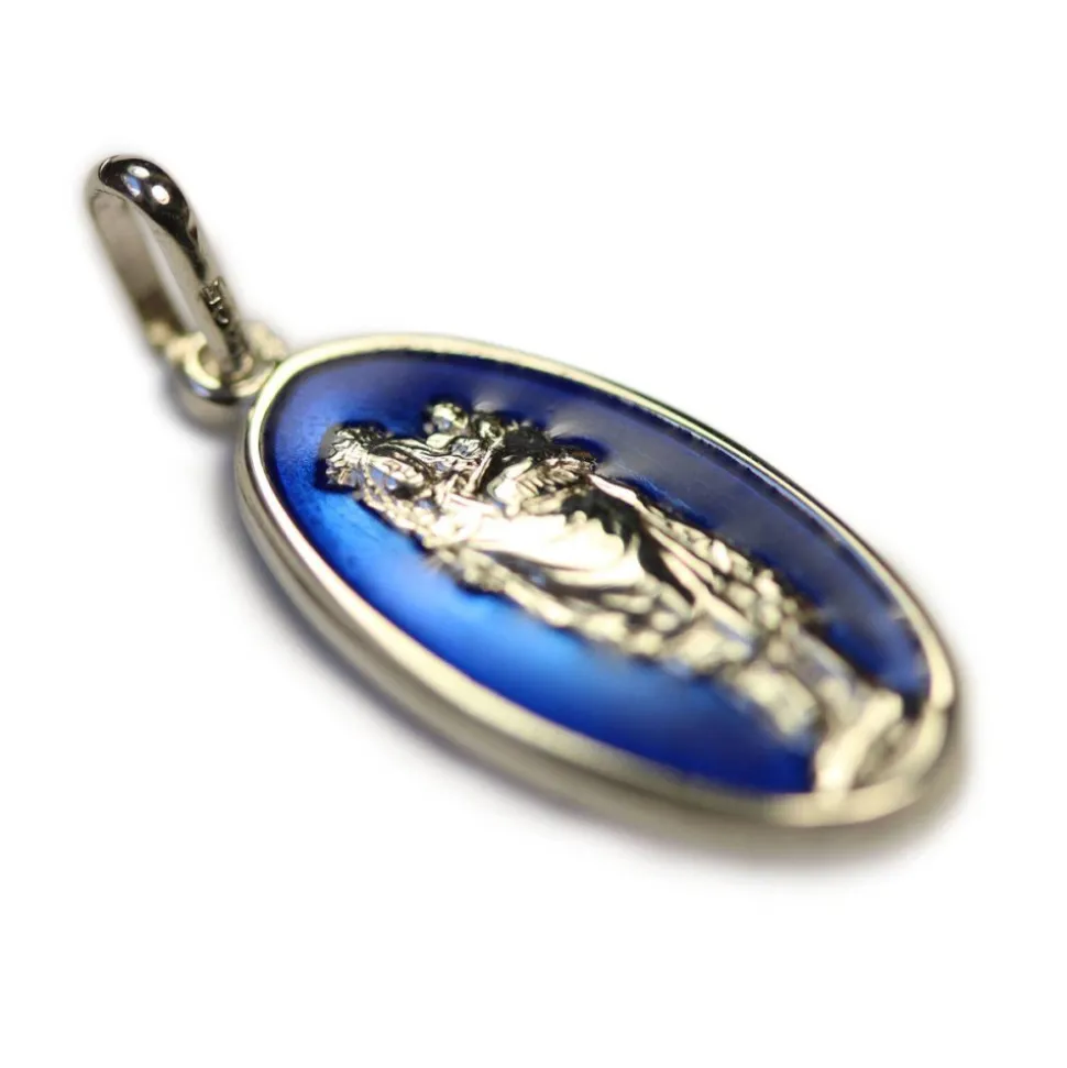 Médaille, Argent émaillé bleu translucide