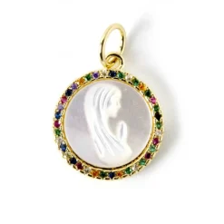 Médaille Vierge laiton zircon couleur