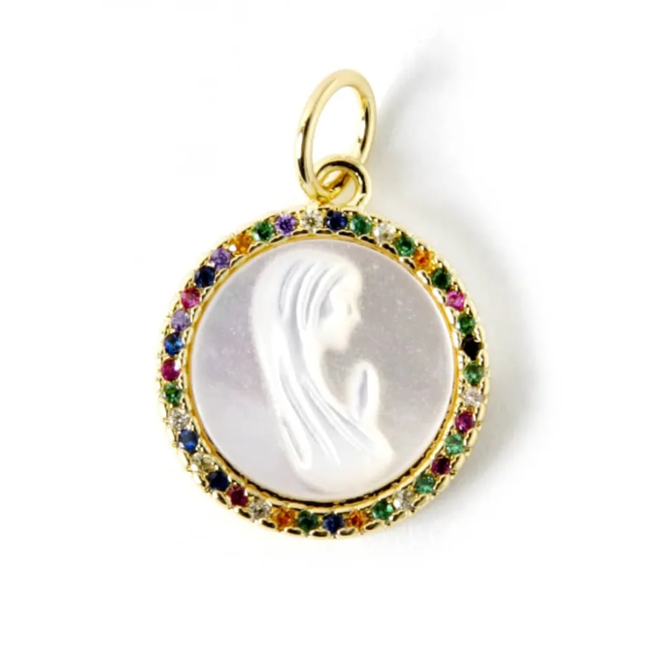 Médaille Vierge laiton zircon couleur