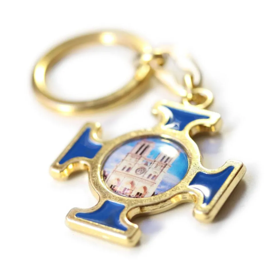 Porte-clefs Notre-Dame doré et bleu