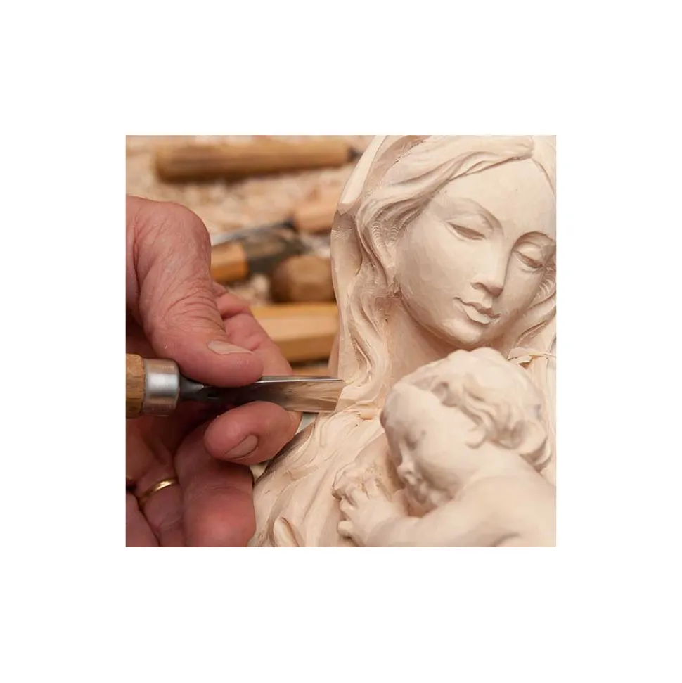 Statue Vierge à l'enfant en bois - 25cm