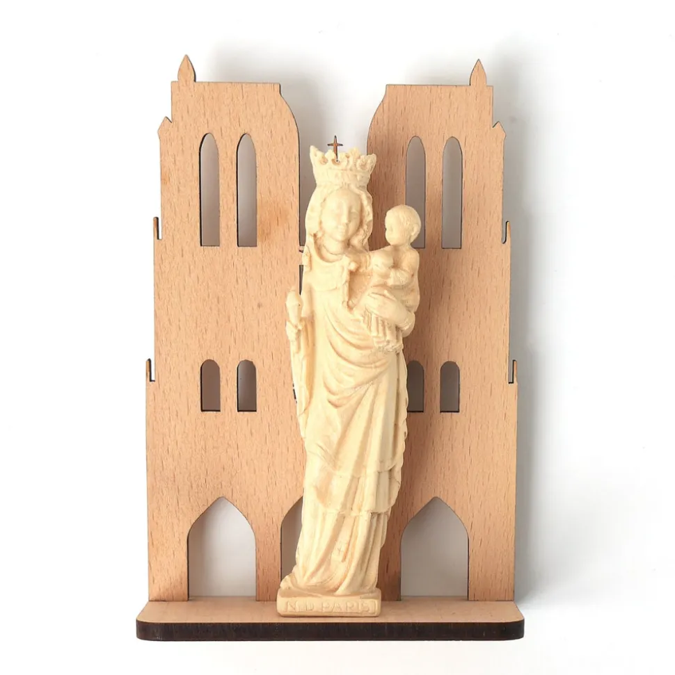 Vierge et Façade Notre-Dame bois 13 cm