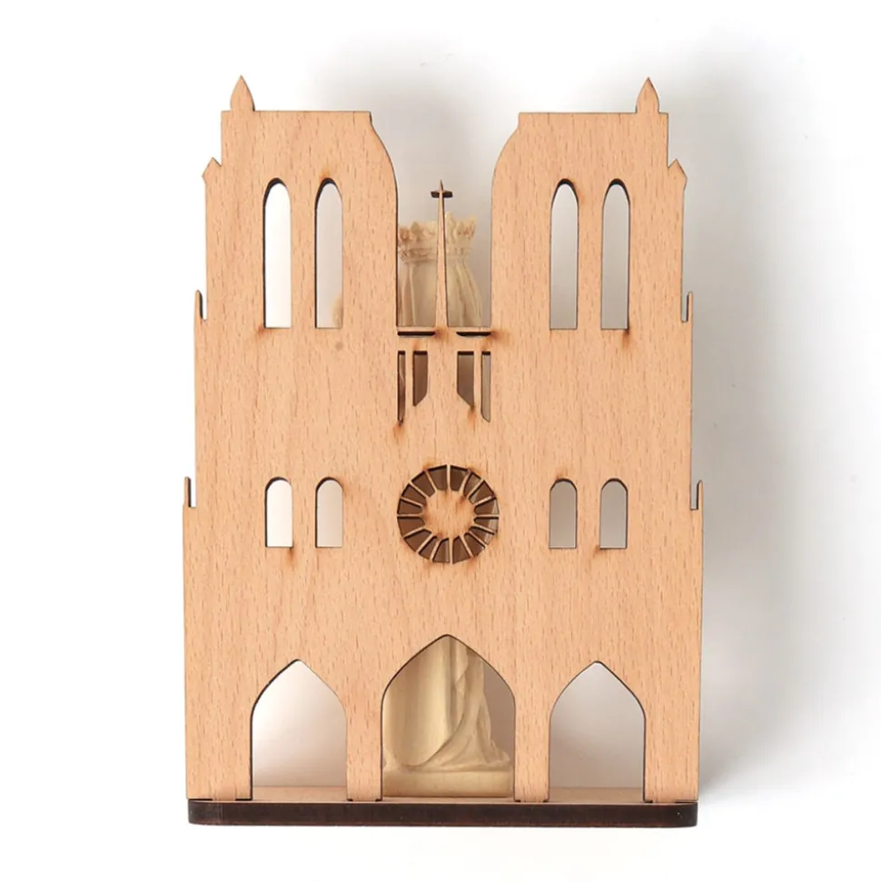 Vierge et Façade Notre-Dame bois 13 cm